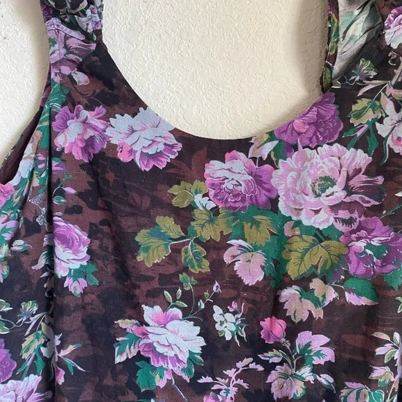 Free People Wildflower Print Linen Blend Babydoll Mini Boho Dress Black Combo S - Picture 6 of 11